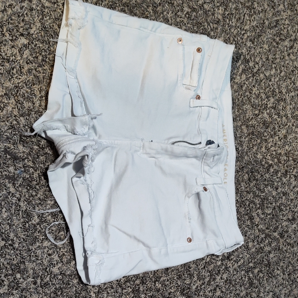 American Eagle Outfitters White Jean Shorts with Frayed Hem